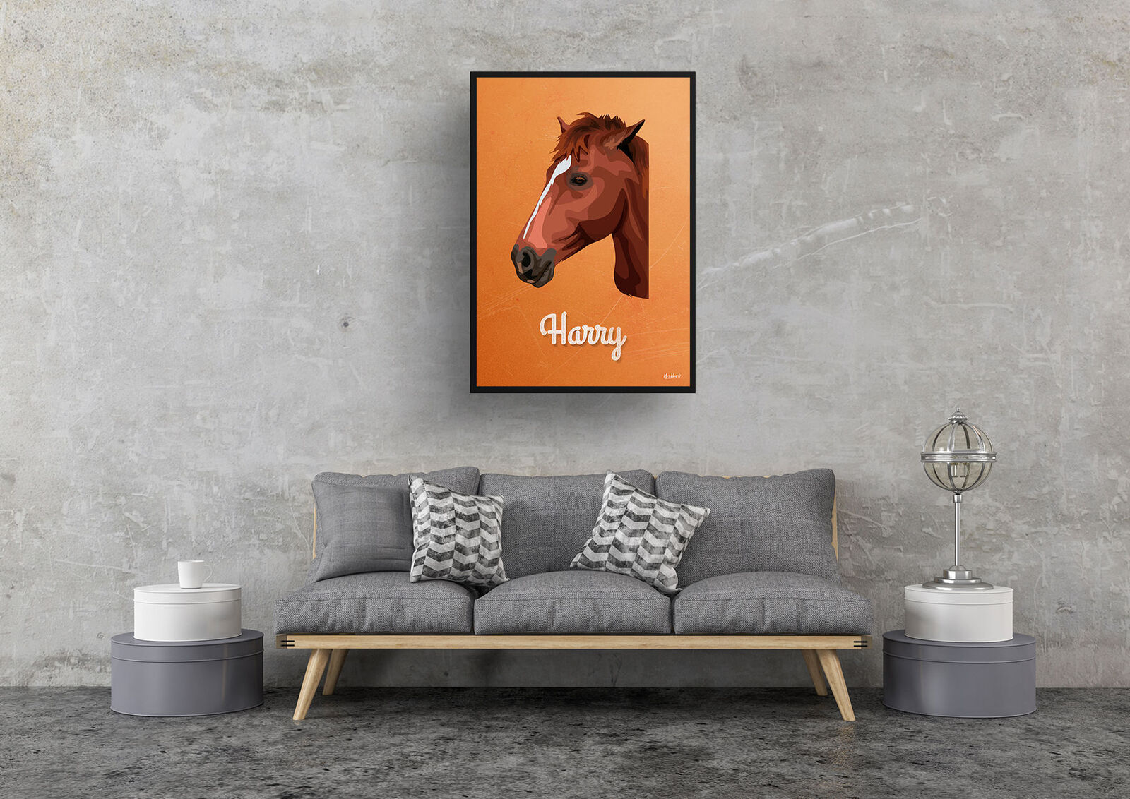 Sand And Stone Custom Mid Century Retro Horse Portrait - Framed & Un-framed Pet illustration print from photo 8 Sand And Stone Custom Mid Century Retro Horse Portrait - Framed & Un-framed Pet illustration print from photo - Image 6