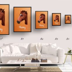 Sand And Stone Custom Mid Century Retro Horse Portrait - Framed & Un-framed Pet illustration print from photo 18 retro pet portraits horse sand and stone print size comparison