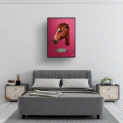 Vintage Teal Custom Mid Century Retro Horse Portrait - Framed & Un-framed Pet illustration print from photo 12 retro pet portraits horse vintage teal print bedroom