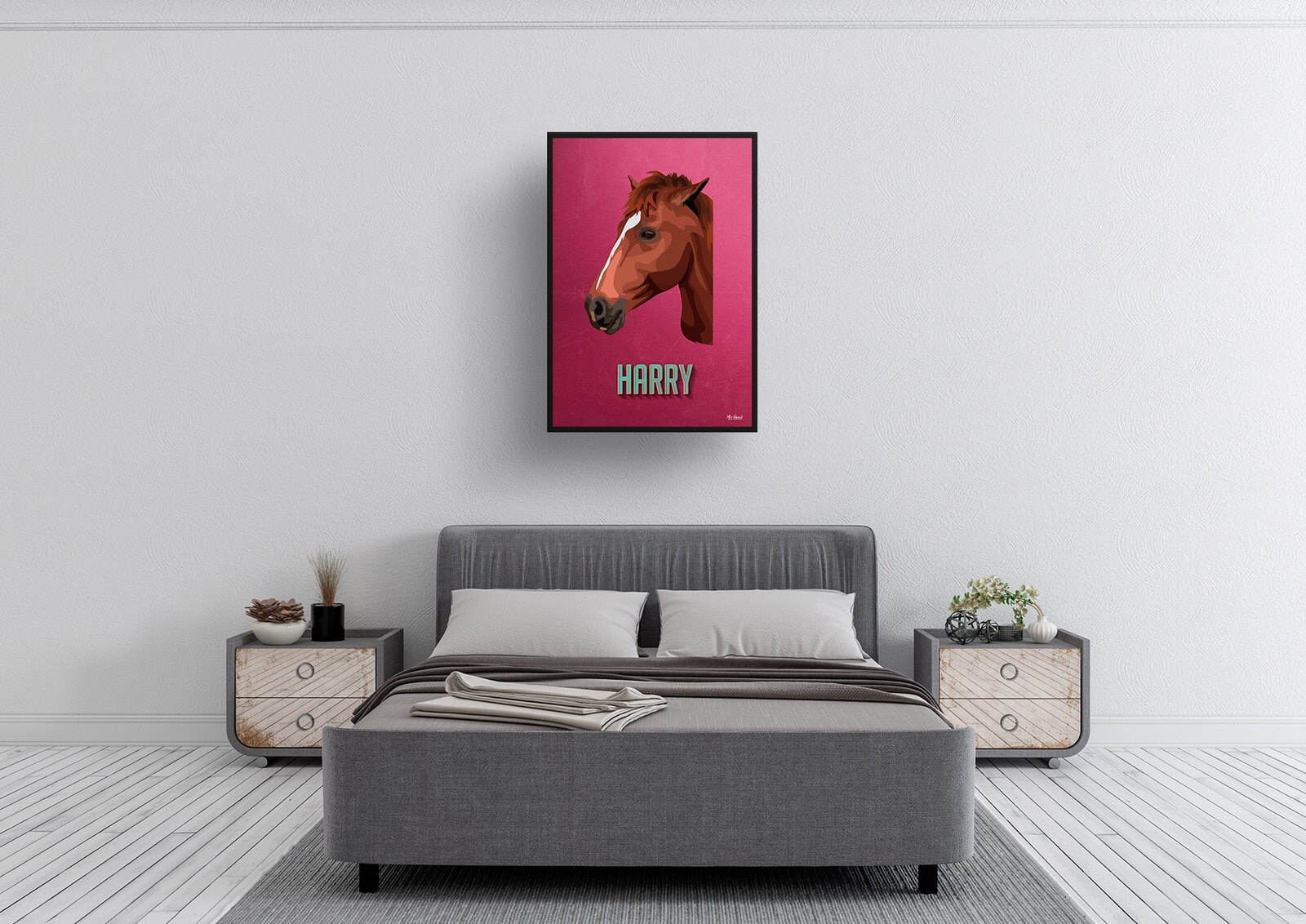 Vintage Teal Custom Mid Century Retro Horse Portrait - Framed & Un-framed Pet illustration print from photo 4 Vintage Teal Custom Mid Century Retro Horse Portrait - Framed & Un-framed Pet illustration print from photo - Image 3