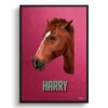 Vintage Teal Custom Mid Century Retro Horse Portrait - Framed & Un-framed Pet illustration print from photo 1 retro pet portraits horse vintage teal print front view white