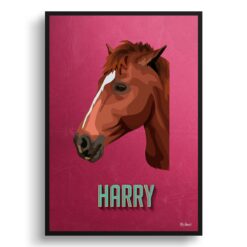 Vintage Teal Custom Mid Century Retro Horse Portrait -  Framed & Un-framed Pet illustration print from photo