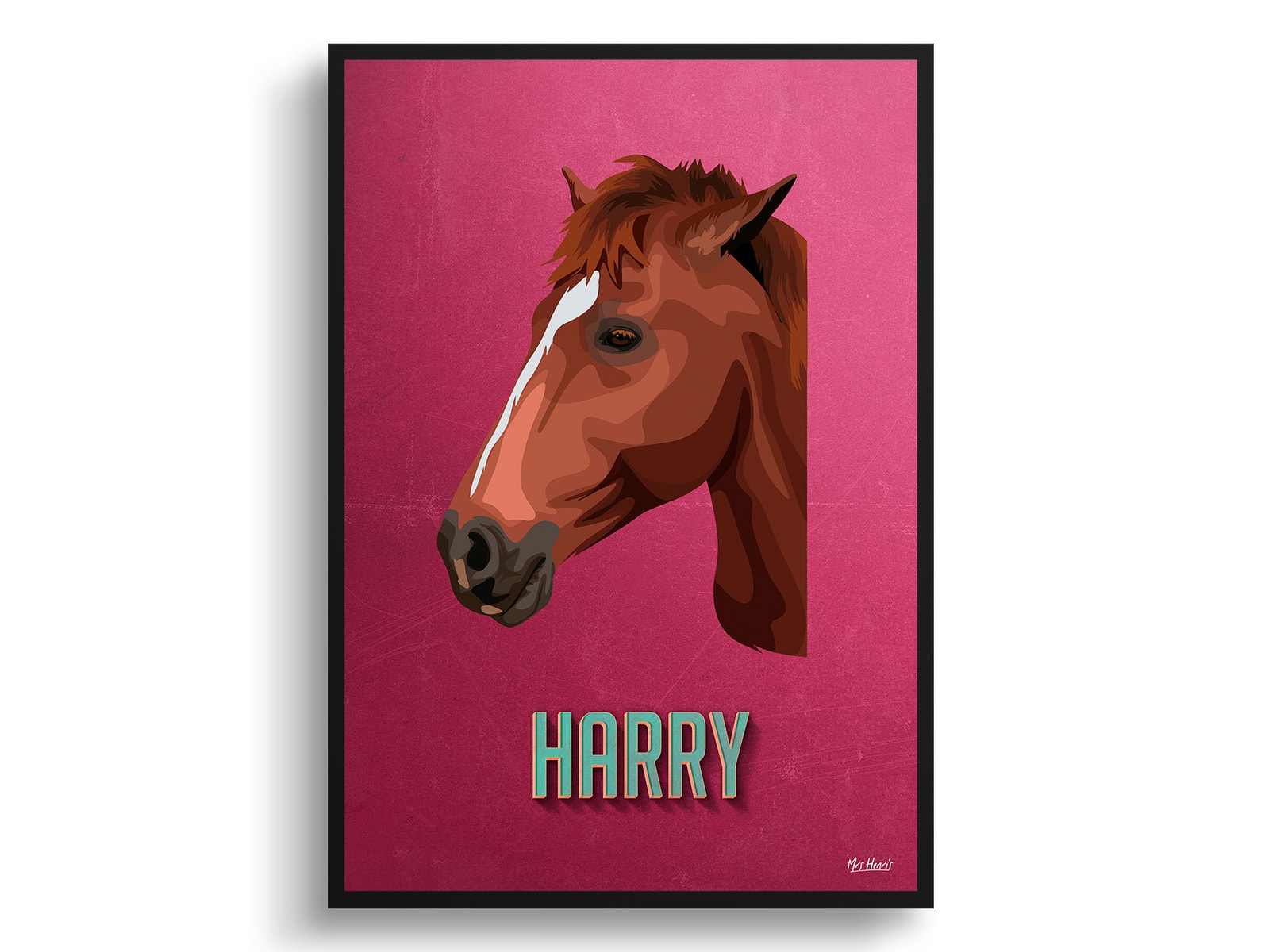 Vintage Teal Custom Mid Century Retro Horse Portrait - Framed & Un-framed Pet illustration print from photo 2 Vintage Teal Custom Mid Century Retro Horse Portrait - Framed & Un-framed Pet illustration print from photo