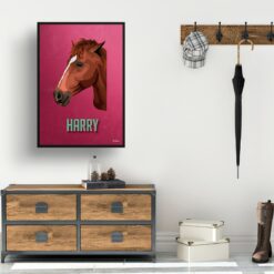 Vintage Teal Custom Mid Century Retro Horse Portrait - Framed & Un-framed Pet illustration print from photo 14 retro pet portraits horse vintage teal print hall