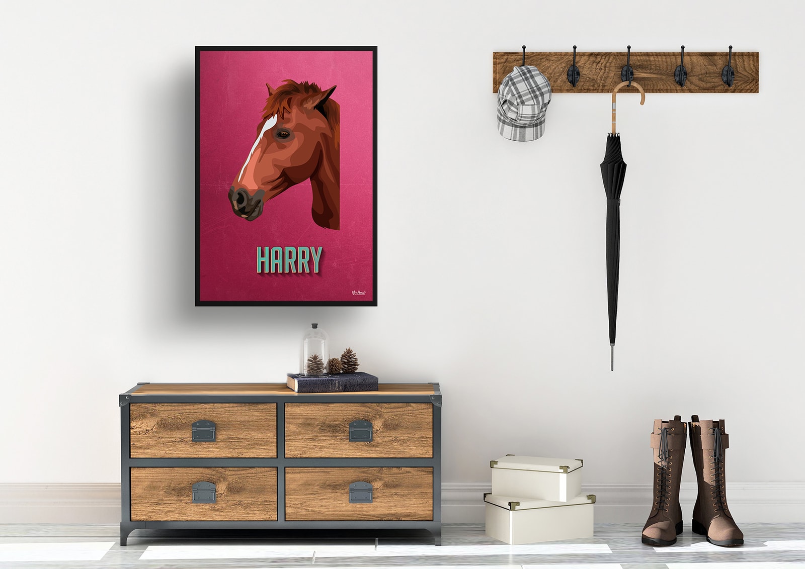 Vintage Teal Custom Mid Century Retro Horse Portrait - Framed & Un-framed Pet illustration print from photo 6 Vintage Teal Custom Mid Century Retro Horse Portrait - Framed & Un-framed Pet illustration print from photo - Image 5