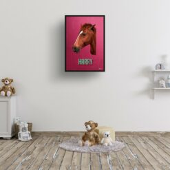Vintage Teal Custom Mid Century Retro Horse Portrait - Framed & Un-framed Pet illustration print from photo 15 retro pet portraits horse vintage teal print kids room