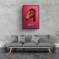 Vintage Teal Custom Mid Century Retro Horse Portrait - Framed & Un-framed Pet illustration print from photo 16 retro pet portraits horse vintage teal print living room