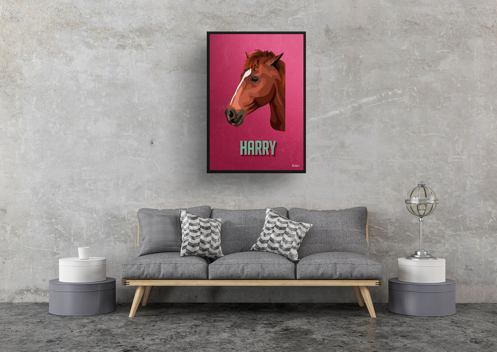 Vintage Teal Custom Mid Century Retro Horse Portrait - Framed & Un-framed Pet illustration print from photo 8 Vintage Teal Custom Mid Century Retro Horse Portrait - Framed & Un-framed Pet illustration print from photo - Image 7