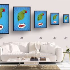 Blue blast Custom Pop Art Style Bird Portrait - Framed & Un-framed Pet illustration print from photo 18 retro pop art pet portrait bird blue blast print size comparison