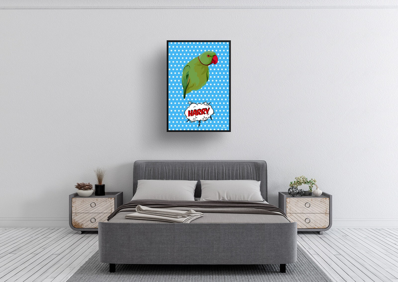 Blue dots Custom Pop Art Style Bird Portrait - Framed & Un-framed Pet illustration print from photo 5 Blue dots Custom Pop Art Style Bird Portrait - Framed & Un-framed Pet illustration print from photo - Image 3