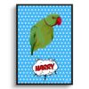 Blue dots Custom Pop Art Style Bird Portrait - Framed & Un-framed Pet illustration print from photo 1 retro pop art pet portrait bird blue dots print front view white