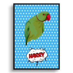 Blue dots Custom Pop Art Style Bird Portrait -  Framed & Un-framed Pet illustration print from photo