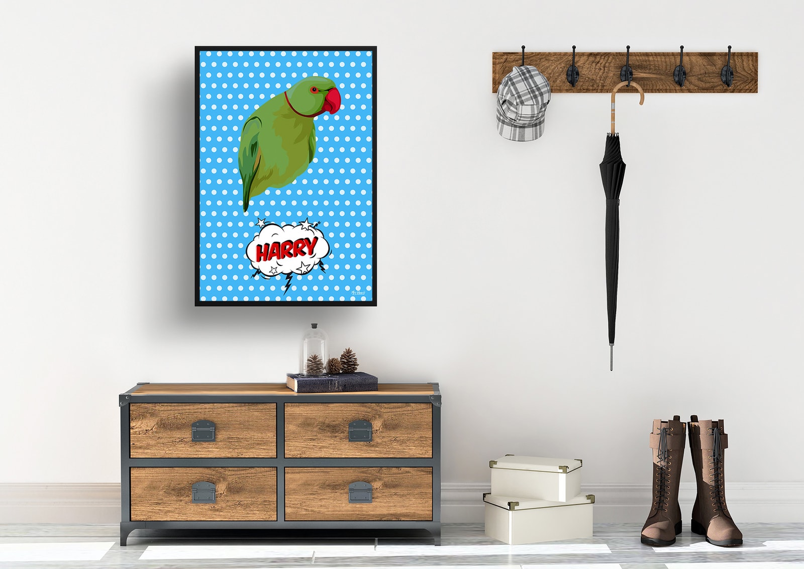 Blue dots Custom Pop Art Style Bird Portrait - Framed & Un-framed Pet illustration print from photo 7 Blue dots Custom Pop Art Style Bird Portrait - Framed & Un-framed Pet illustration print from photo - Image 5