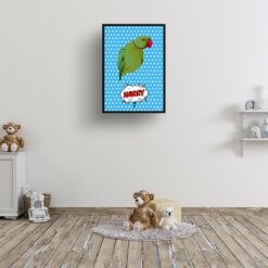 Blue dots Custom Pop Art Style Bird Portrait - Framed & Un-framed Pet illustration print from photo 16 retro pop art pet portrait bird blue dots print kids room