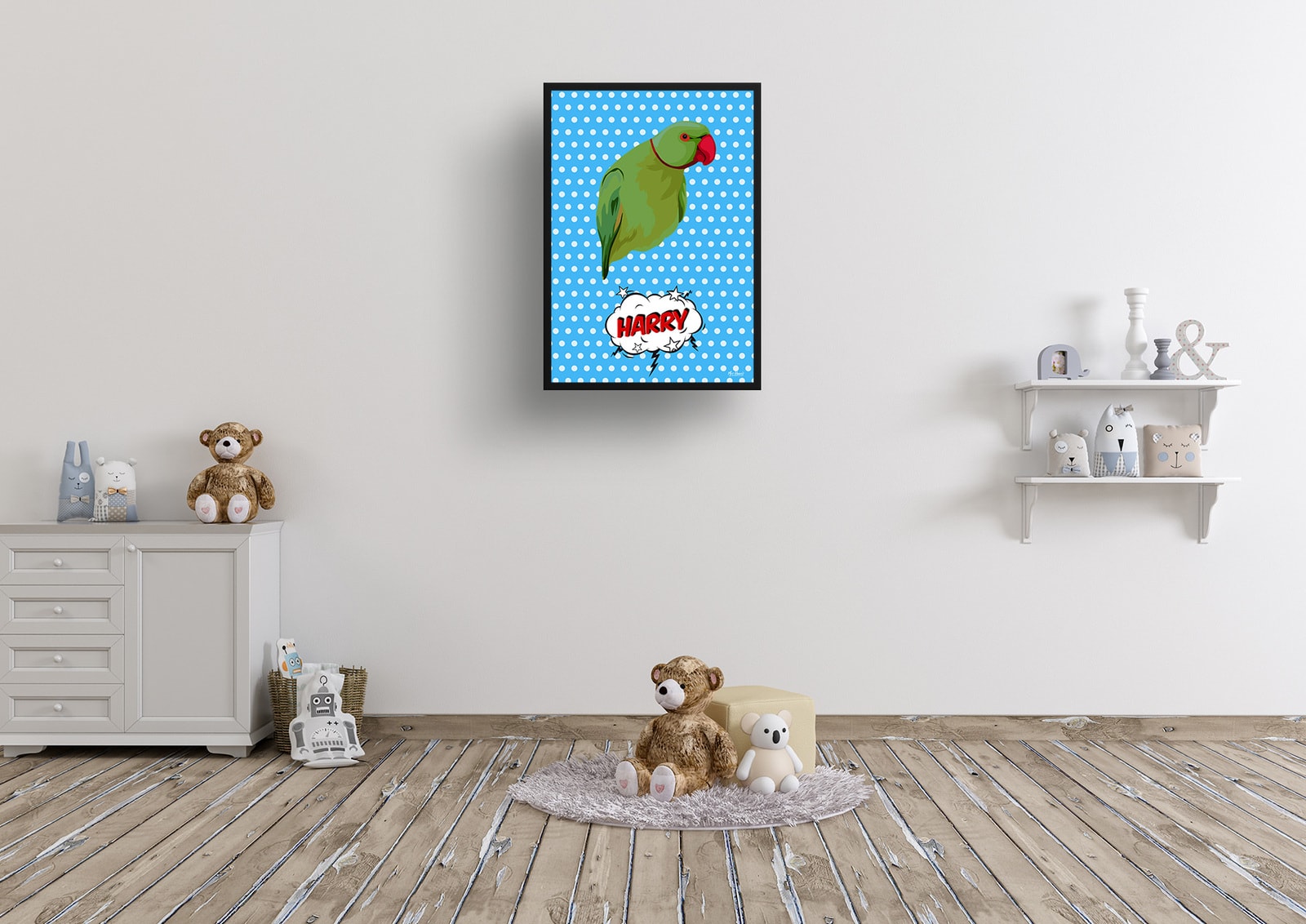 Blue dots Custom Pop Art Style Bird Portrait - Framed & Un-framed Pet illustration print from photo 8 Blue dots Custom Pop Art Style Bird Portrait - Framed & Un-framed Pet illustration print from photo - Image 6