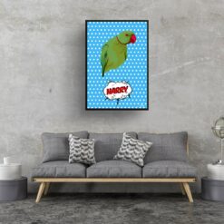 Blue dots Custom Pop Art Style Bird Portrait - Framed & Un-framed Pet illustration print from photo 17 retro pop art pet portrait bird blue dots print living room