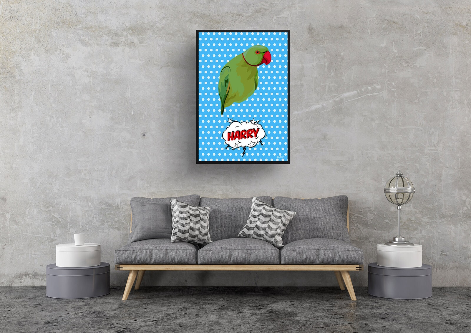 Blue dots Custom Pop Art Style Bird Portrait - Framed & Un-framed Pet illustration print from photo 9 Blue dots Custom Pop Art Style Bird Portrait - Framed & Un-framed Pet illustration print from photo - Image 7
