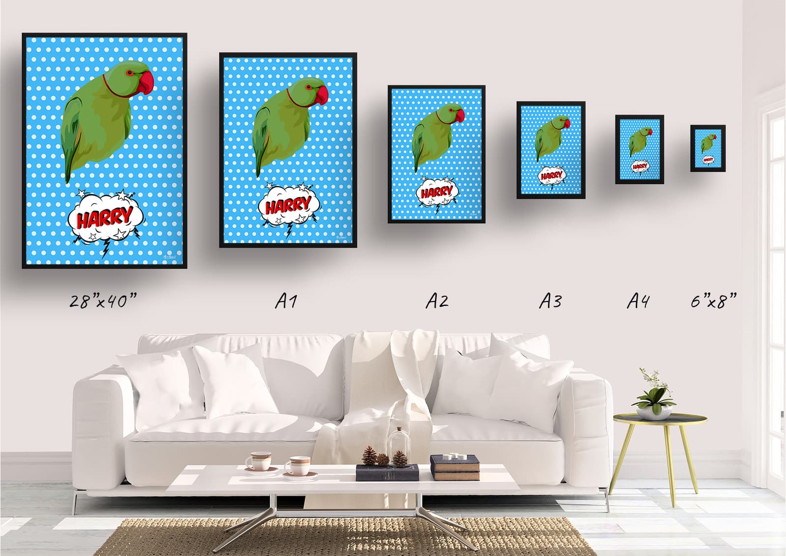 Blue dots Custom Pop Art Style Bird Portrait - Framed & Un-framed Pet illustration print from photo 11 Blue dots Custom Pop Art Style Bird Portrait - Framed & Un-framed Pet illustration print from photo - Image 9