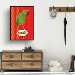 Dash Custom Pop Art Style Bird Portrait - Framed & Un-framed Pet illustration print from photo 15 retro pop art pet portrait bird dash print hall
