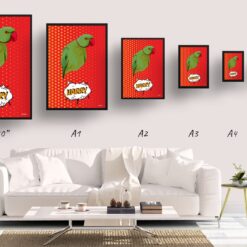 Dash Custom Pop Art Style Bird Portrait - Framed & Un-framed Pet illustration print from photo 19 retro pop art pet portrait bird dash print size comparison