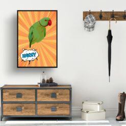 Orange blast Custom Pop Art Style Bird Portrait - Framed & Un-framed Pet illustration print from photo 15 retro pop art pet portrait bird orange blast print hall