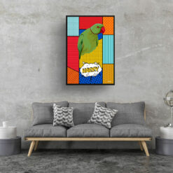 retro pop art pet portrait bird patchwork print living room