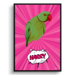 Pink splash Custom Pop Art Style Bird Portrait -  Framed & Un-framed Pet illustration print from photo