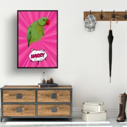 retro pop art pet portrait bird pink splash print hall