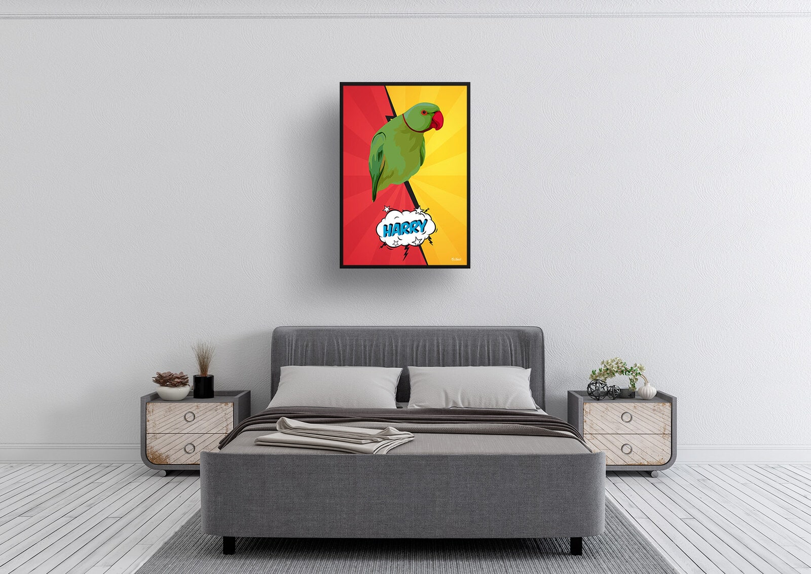Red yellow split Custom Pop Art Style Bird Portrait - Framed & Un-framed Pet illustration print from photo 5 Red yellow split Custom Pop Art Style Bird Portrait - Framed & Un-framed Pet illustration print from photo - Image 3