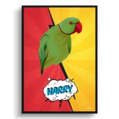 Red yellow split Custom Pop Art Style Bird Portrait -  Framed & Un-framed Pet illustration print from photo