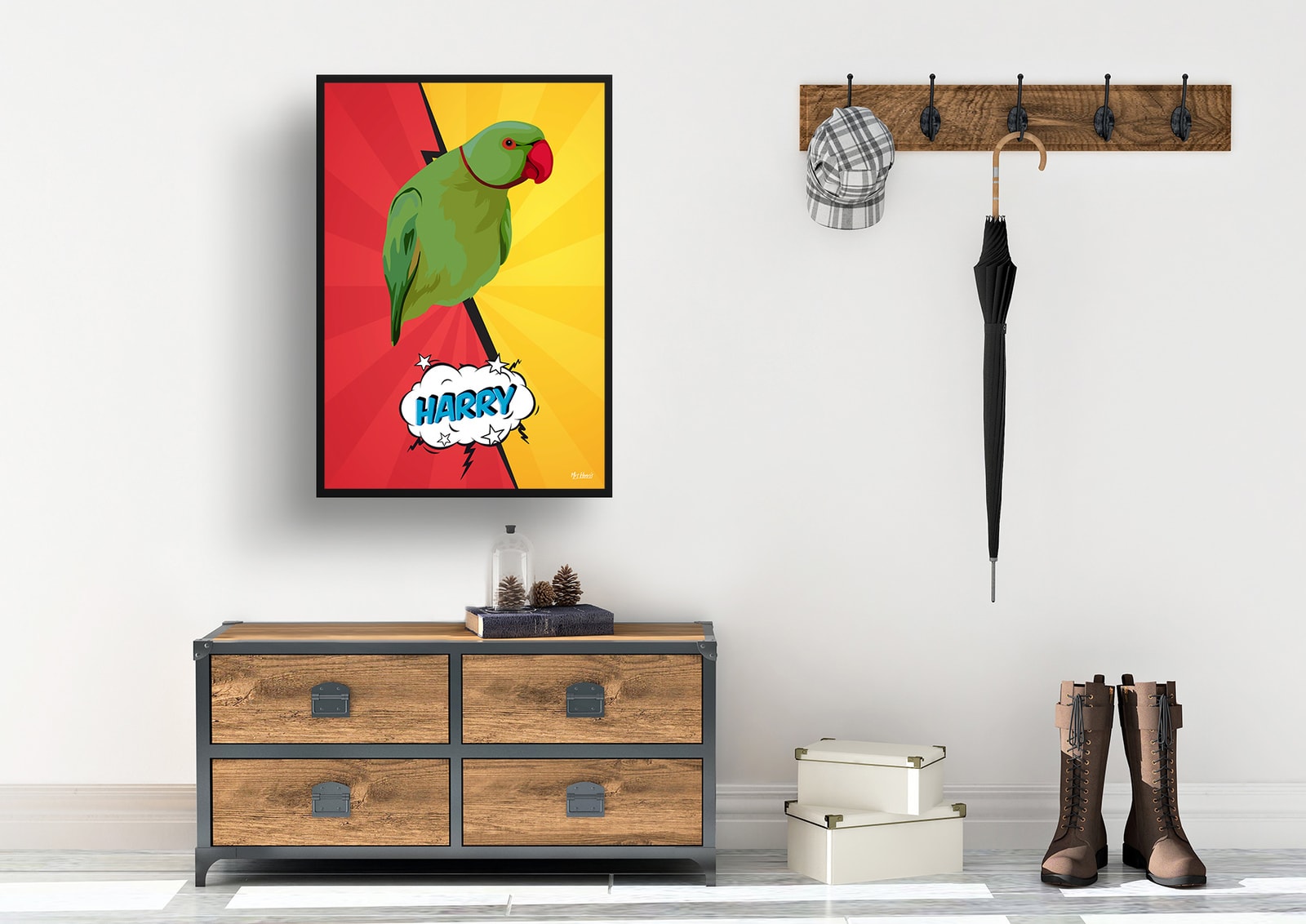 Red yellow split Custom Pop Art Style Bird Portrait - Framed & Un-framed Pet illustration print from photo 7 Red yellow split Custom Pop Art Style Bird Portrait - Framed & Un-framed Pet illustration print from photo - Image 5