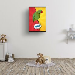 Red yellow split Custom Pop Art Style Bird Portrait - Framed & Un-framed Pet illustration print from photo 16 retro pop art pet portrait bird red yellow split print kids room