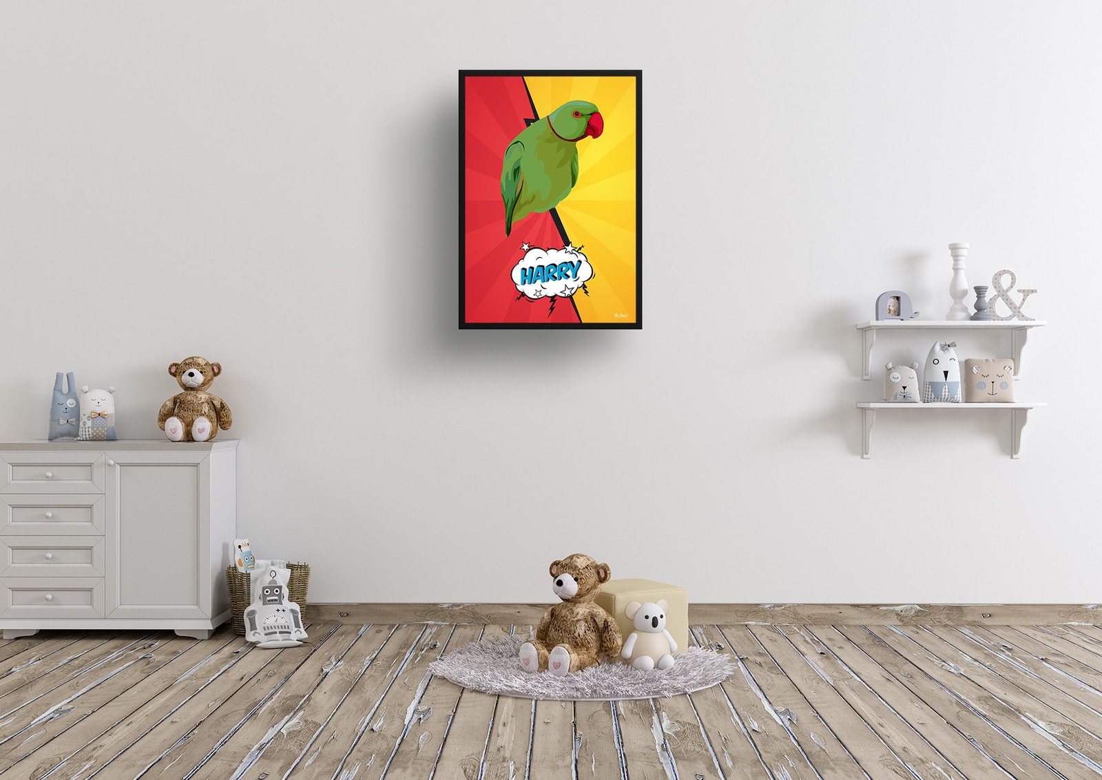 Red yellow split Custom Pop Art Style Bird Portrait - Framed & Un-framed Pet illustration print from photo 8 Red yellow split Custom Pop Art Style Bird Portrait - Framed & Un-framed Pet illustration print from photo - Image 6