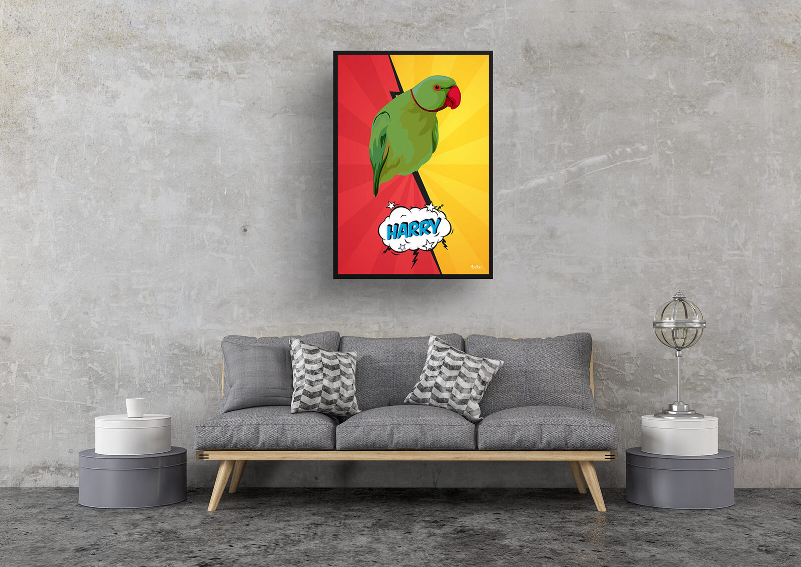 Red yellow split Custom Pop Art Style Bird Portrait - Framed & Un-framed Pet illustration print from photo 9 Red yellow split Custom Pop Art Style Bird Portrait - Framed & Un-framed Pet illustration print from photo - Image 7