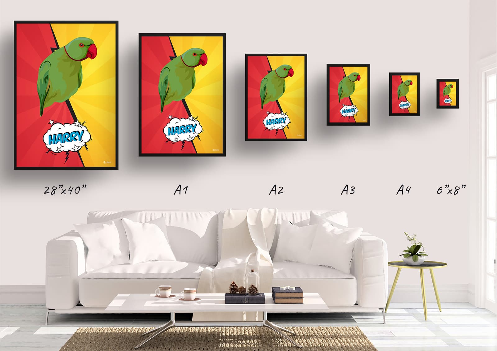 Red yellow split Custom Pop Art Style Bird Portrait - Framed & Un-framed Pet illustration print from photo 11 Red yellow split Custom Pop Art Style Bird Portrait - Framed & Un-framed Pet illustration print from photo - Image 9