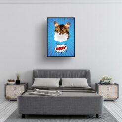 retro pop art pet portrait cat blue blast print bedroom