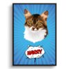 Blue blast Custom Pop Art Style Cat Portrait - Framed & Un-framed Pet illustration print from photo 2 retro pop art pet portrait cat blue blast print front view white