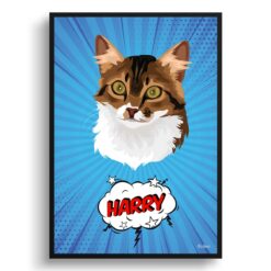 Blue blast Custom Pop Art Style Cat Portrait -  Framed & Un-framed Pet illustration print from photo