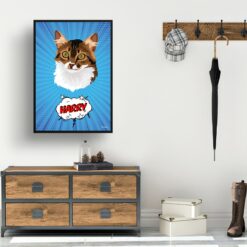 retro pop art pet portrait cat blue blast print hall