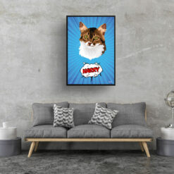 retro pop art pet portrait cat blue blast print living room