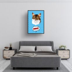 Blue dots Custom Pop Art Style Cat Portrait - Framed & Un-framed Pet illustration print from photo 13 retro pop art pet portrait cat blue dots print bedroom