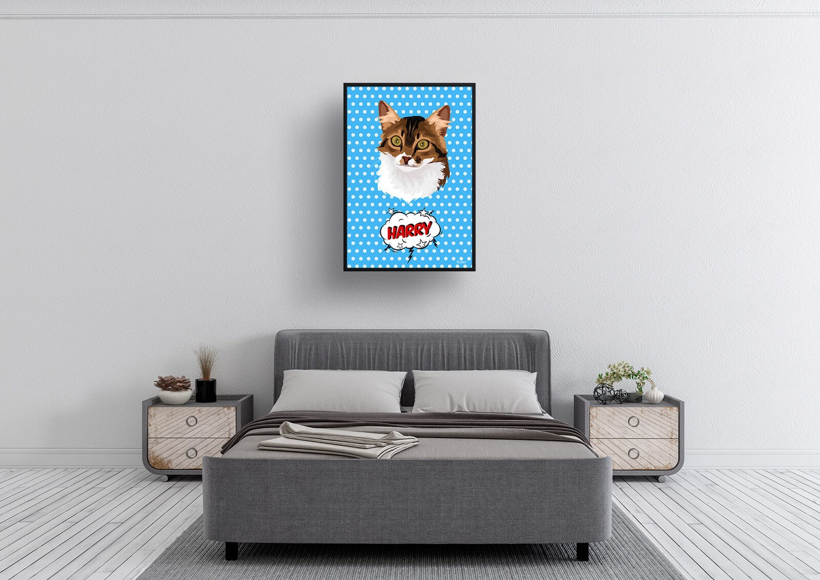 Blue dots Custom Pop Art Style Cat Portrait - Framed & Un-framed Pet illustration print from photo 5 Blue dots Custom Pop Art Style Cat Portrait - Framed & Un-framed Pet illustration print from photo - Image 3