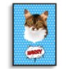 Blue dots Custom Pop Art Style Cat Portrait - Framed & Un-framed Pet illustration print from photo 1 retro pop art pet portrait cat blue dots print front view white