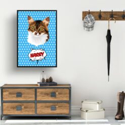 Blue dots Custom Pop Art Style Cat Portrait - Framed & Un-framed Pet illustration print from photo 15 retro pop art pet portrait cat blue dots print hall