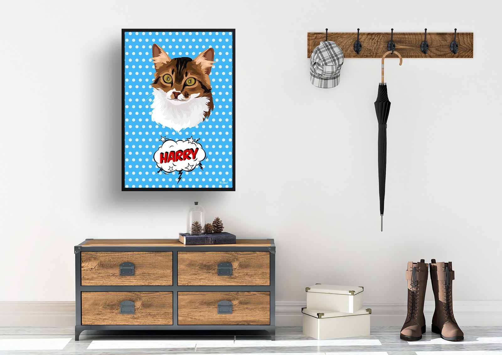 Blue dots Custom Pop Art Style Cat Portrait - Framed & Un-framed Pet illustration print from photo 7 Blue dots Custom Pop Art Style Cat Portrait - Framed & Un-framed Pet illustration print from photo - Image 5