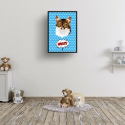 Blue dots Custom Pop Art Style Cat Portrait - Framed & Un-framed Pet illustration print from photo 16 retro pop art pet portrait cat blue dots print kids room
