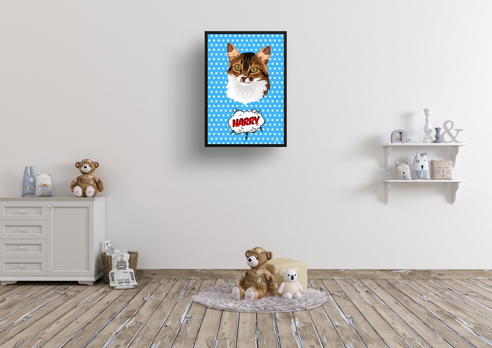 Blue dots Custom Pop Art Style Cat Portrait - Framed & Un-framed Pet illustration print from photo 8 Blue dots Custom Pop Art Style Cat Portrait - Framed & Un-framed Pet illustration print from photo - Image 6