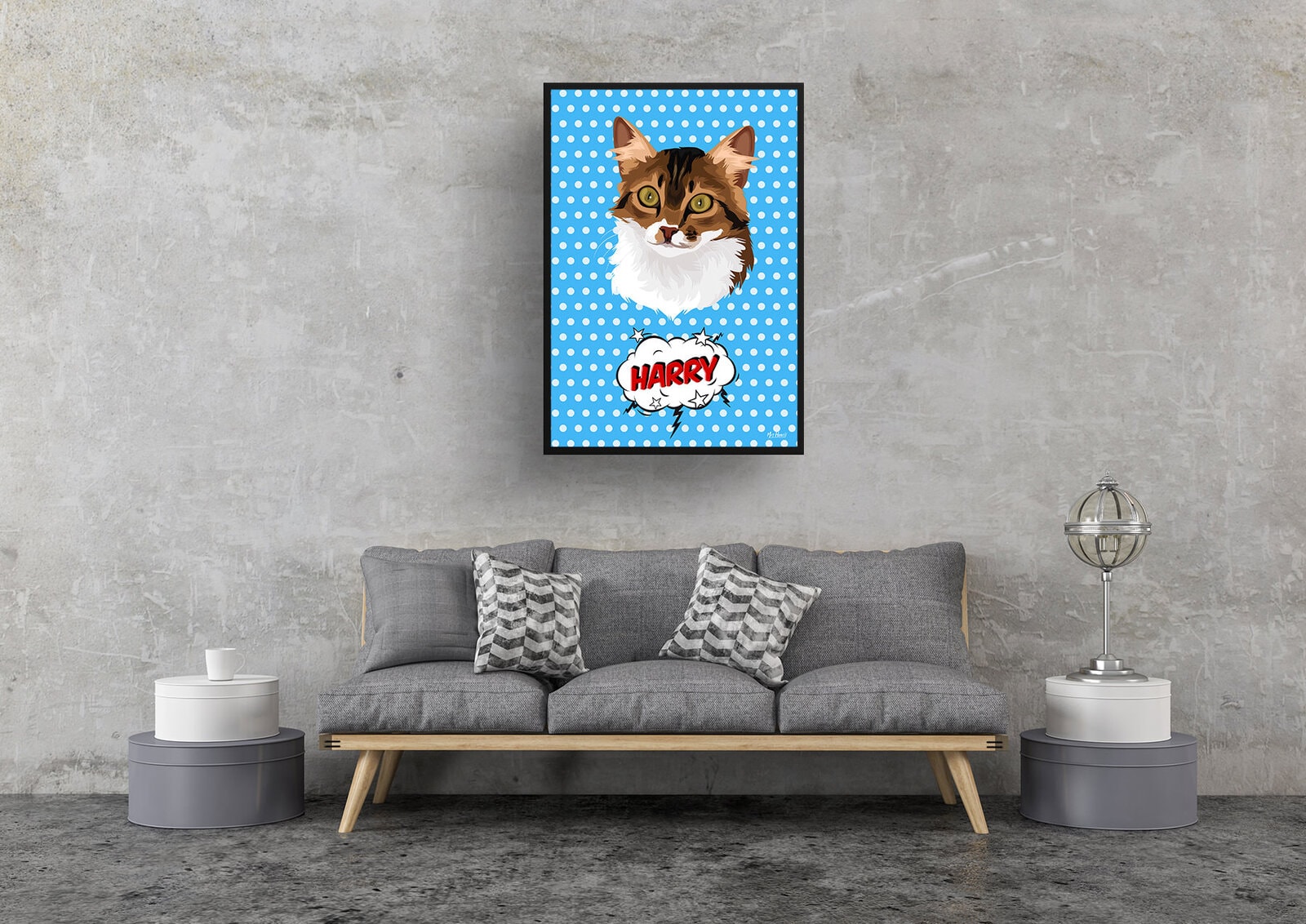 Blue dots Custom Pop Art Style Cat Portrait - Framed & Un-framed Pet illustration print from photo 9 Blue dots Custom Pop Art Style Cat Portrait - Framed & Un-framed Pet illustration print from photo - Image 7