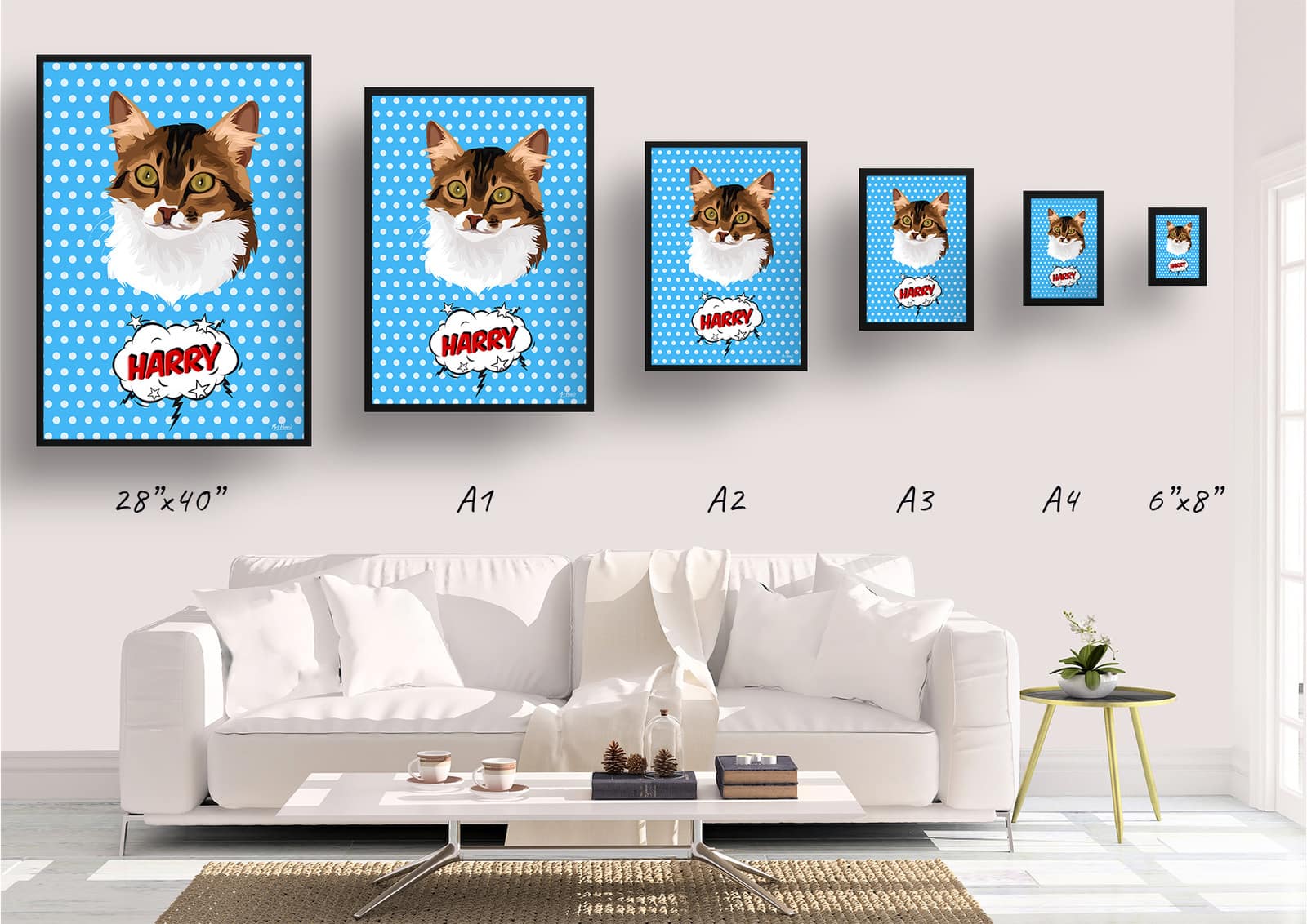 Blue dots Custom Pop Art Style Cat Portrait - Framed & Un-framed Pet illustration print from photo 11 Blue dots Custom Pop Art Style Cat Portrait - Framed & Un-framed Pet illustration print from photo - Image 9
