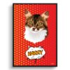 retro pop art pet portrait cat dash print front view white